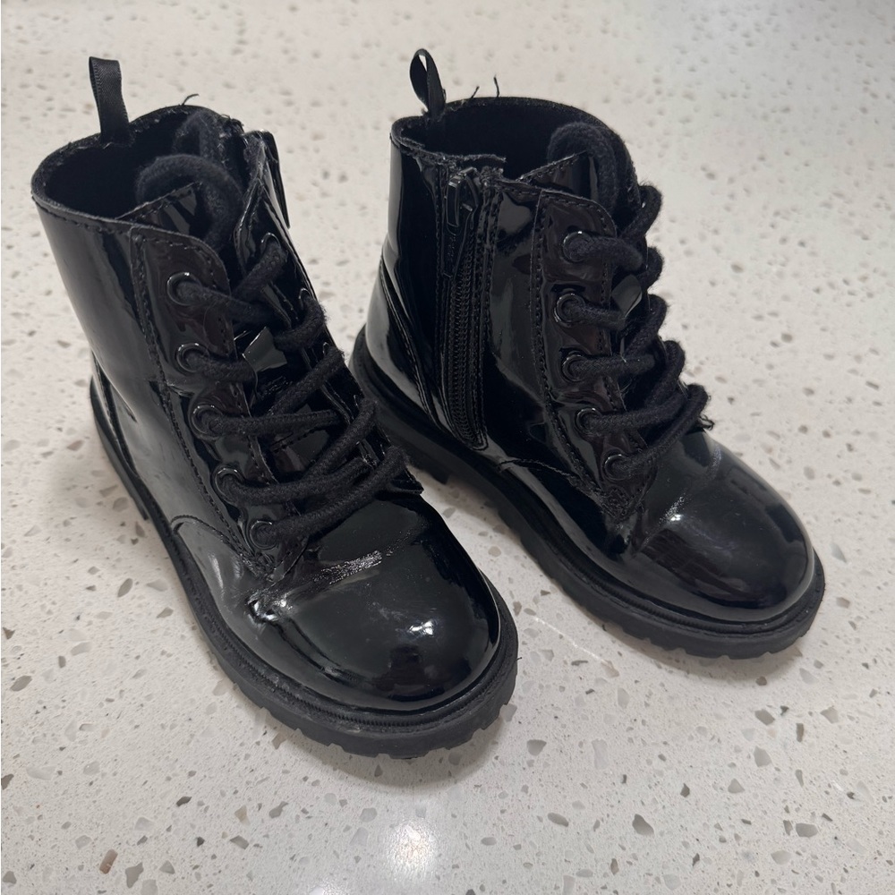 Kids Zip & Lace Up Black Boots